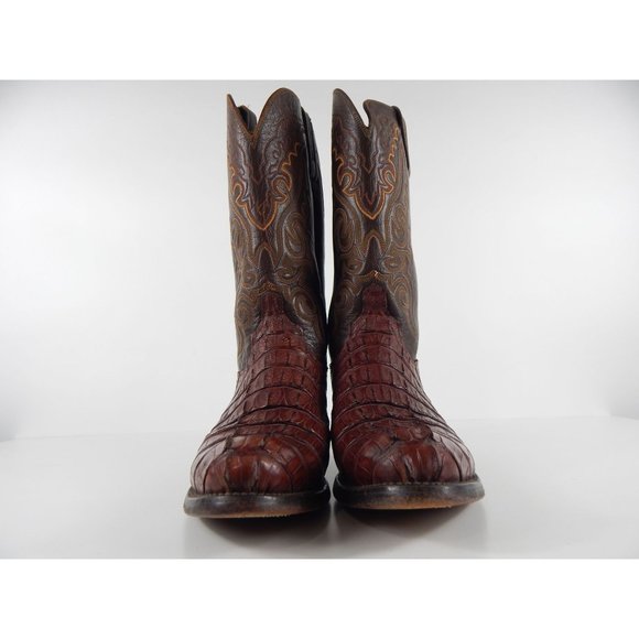 Lucchese Caiman Hornback Alligator Skin Boots Made in USA Brown Men\'s 8 ½ D67 main image 9